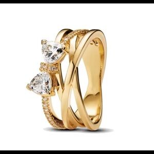 Gorgeous gold plated bow ring with swarovski crystal size 8 925 stamped